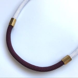 White + burgundy statement necklace with hexagonal brass pieces